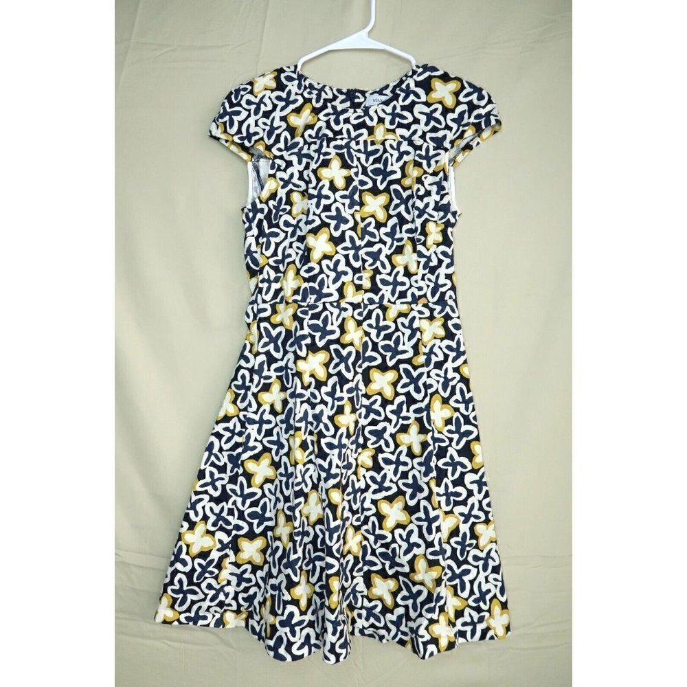 Max and Co Fit and Flare MIdi Dress Cap Sleeves Floral Pattern Women's Size 4